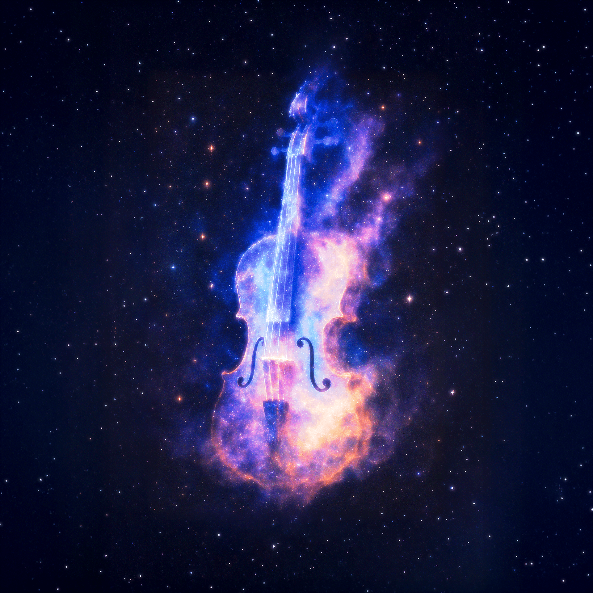 Cello aus Nebel im Sternenhimmel
