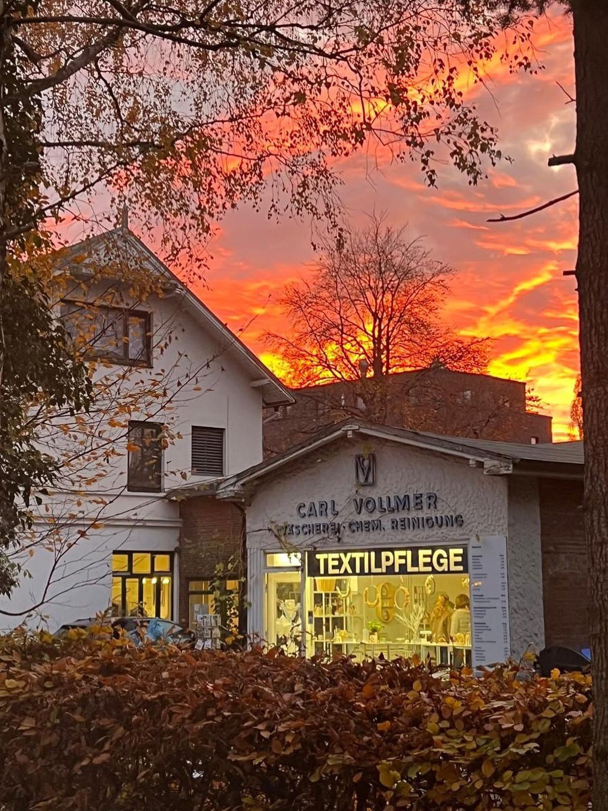 Wäscherei Vollmer bei Sonnenuntergang