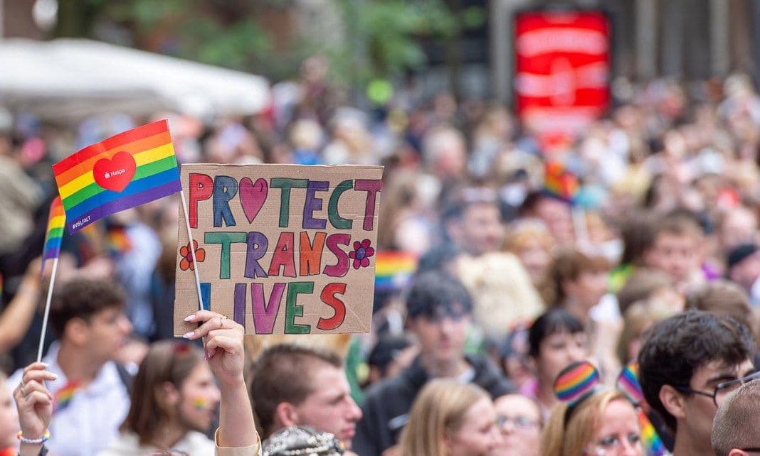 Schild "Protect Trans Lives" auf einer Demo