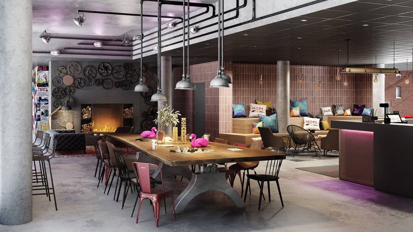 Blick in die Lobby im Moxy Altona