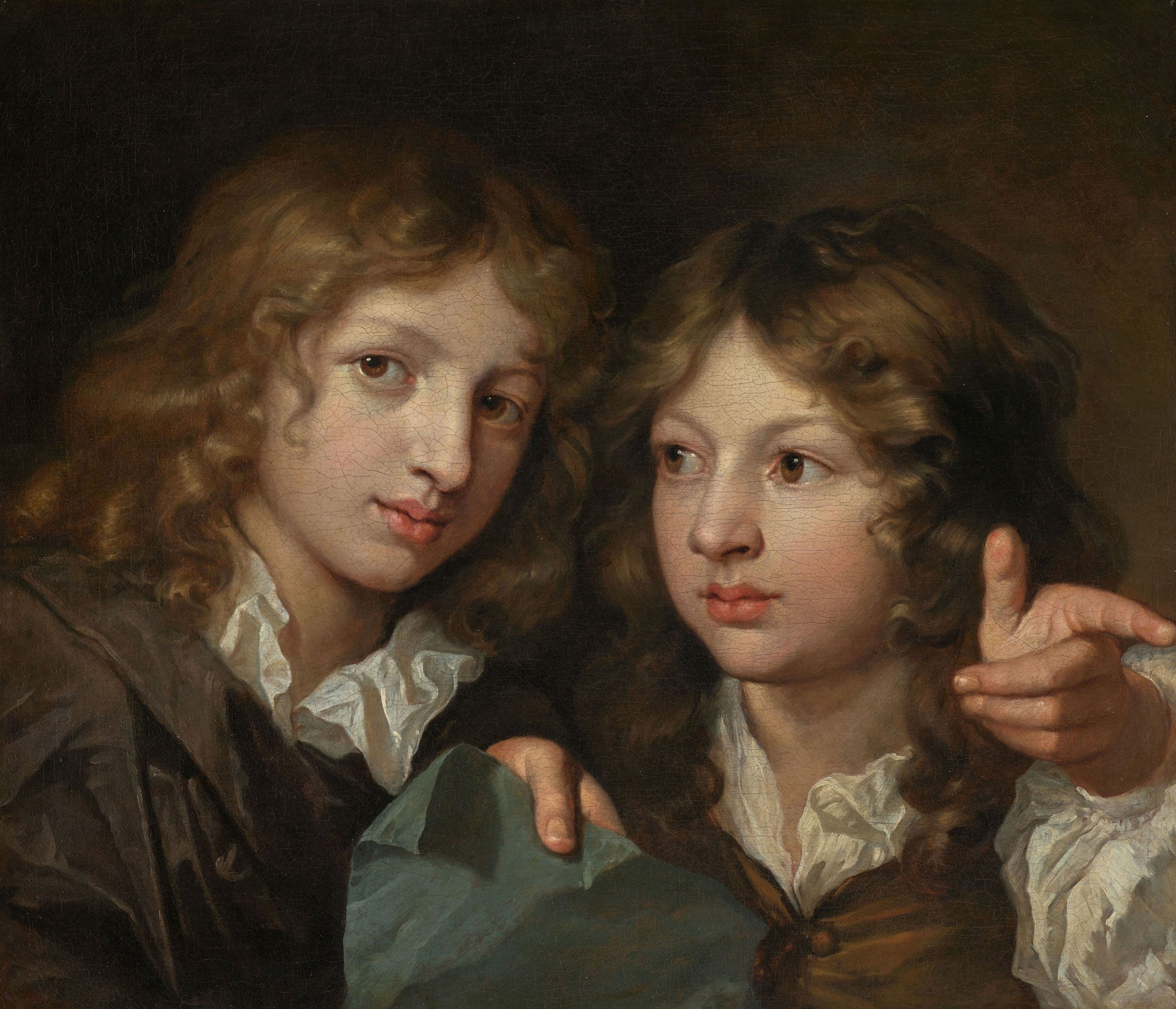 Gemälde von Caspar Netscher mit dem Titel "Ein Portrait von zwei Jungen"