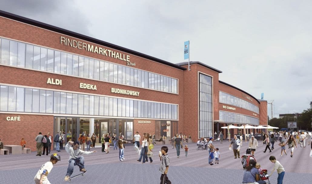 Außenansicht der Rindermarkthalle St. Pauli