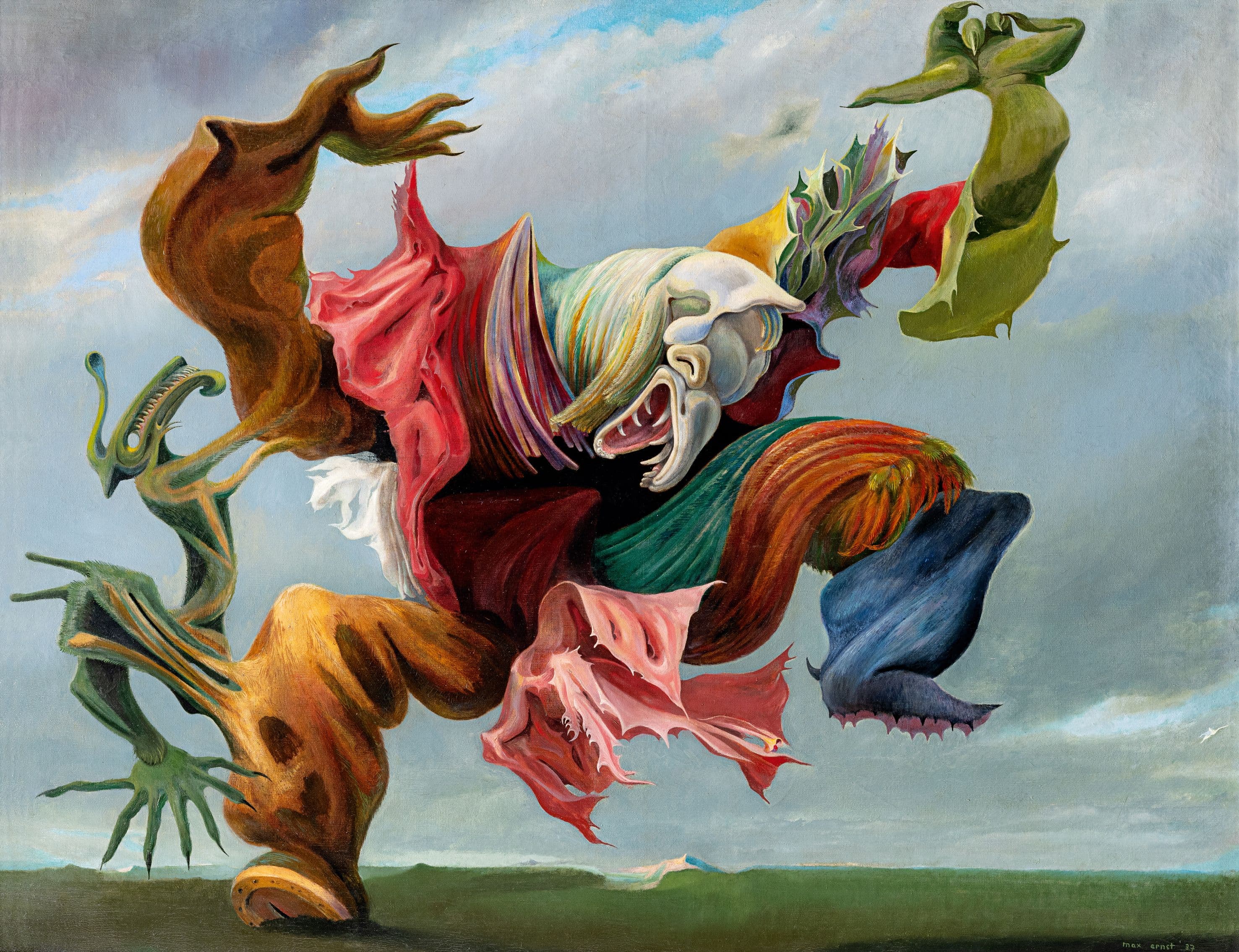 Ein surrealistisches Gemälde mit einem bunten Wesen