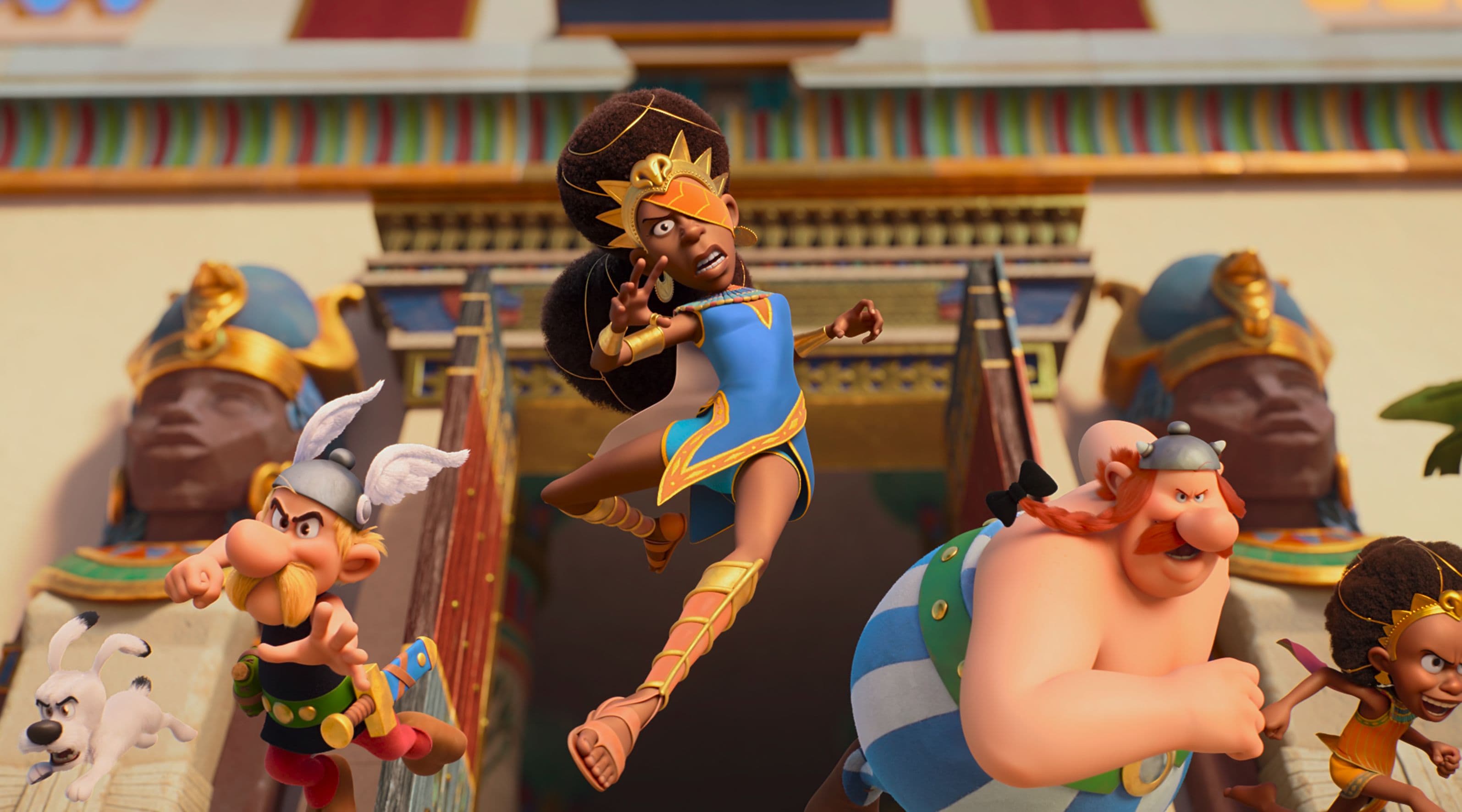 Asterix und Obelix gemeinsam mit der Königin von Nubien