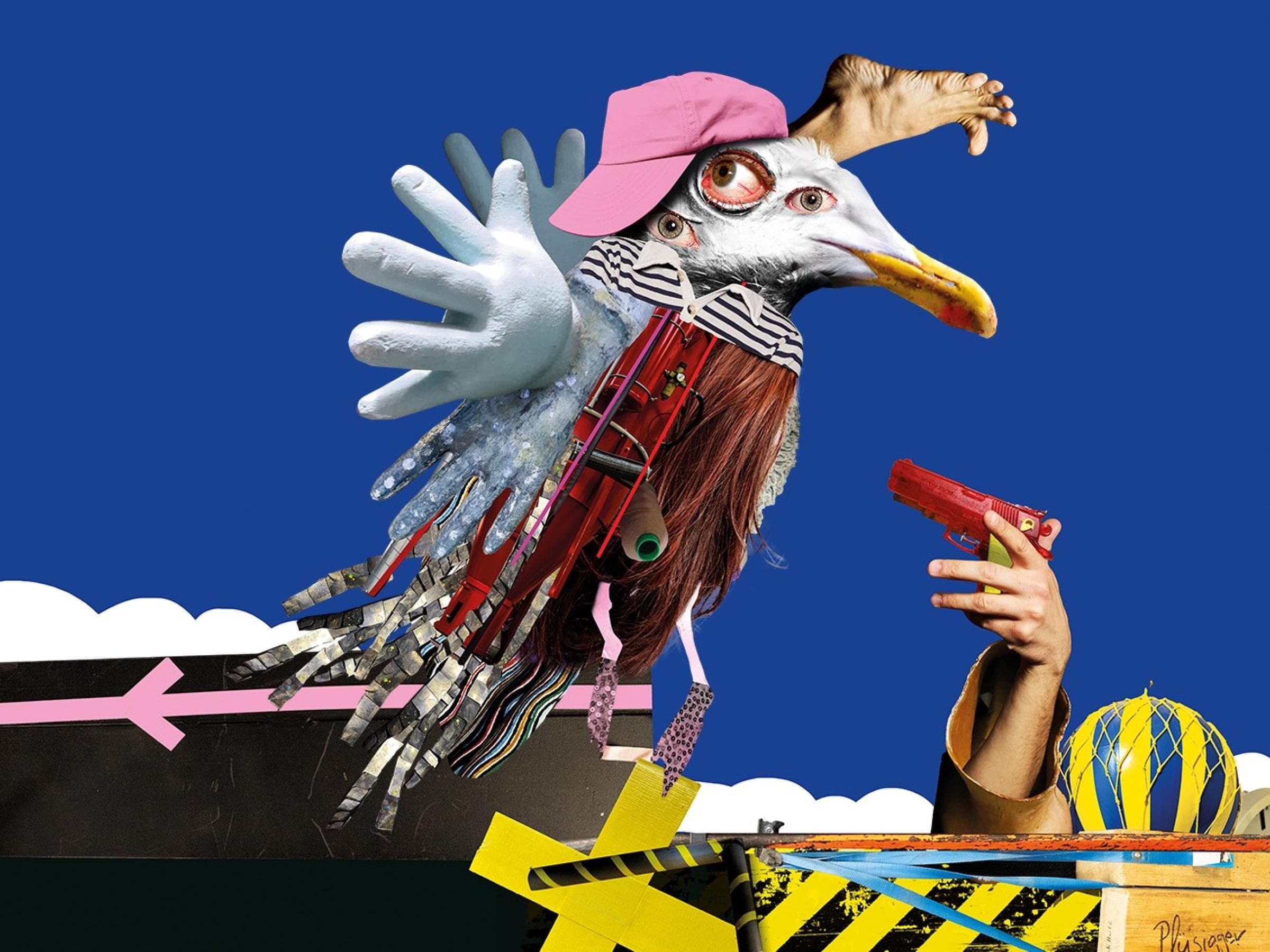 Multimediale Collage mit einer Möwe
